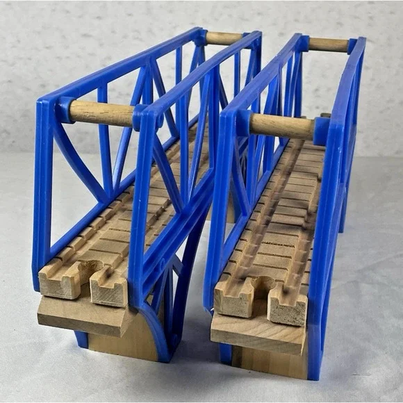 Thomas & Friends Wooden Train Railway Sodor Bay Blue Suspension Bridge x2 Vtg - Picture 4 of 5
